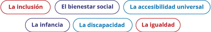 La accesibilidad universal, La inclusión, El bienestar social, La infancia, La igualdad, La discapacidad.